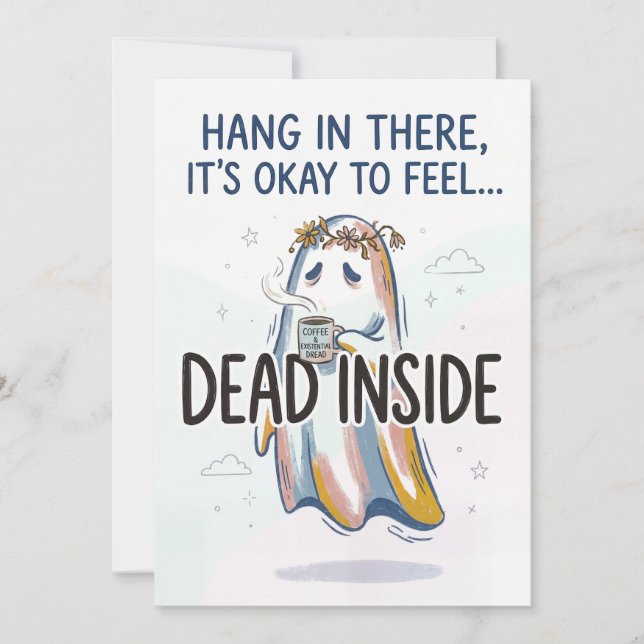Dead Inside Ghost with Coffee Holiday Card (Front)