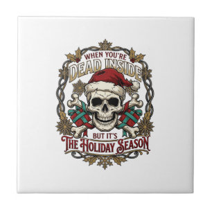 Dead Inside Holiday Season Christmas Skull Santa H Ceramic Tile