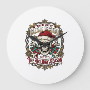 Dead Inside Holiday Season Christmas Skull Santa H Large Clock