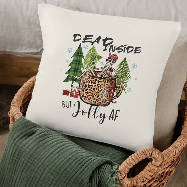 Dead Inside Jolly AF Funny Christmas Throw Pillow (Creator Uploaded)