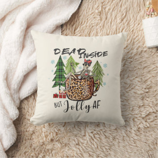 Dead Inside Jolly AF Funny Christmas Throw Pillow