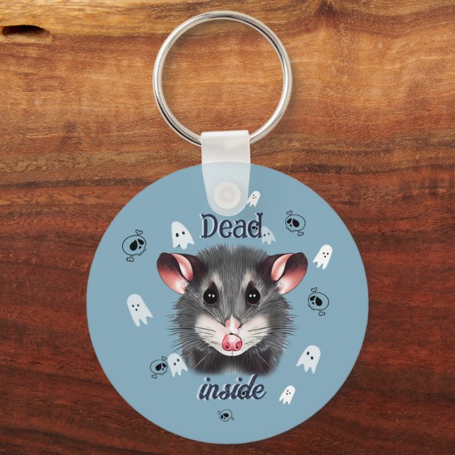 Dead Inside Opossum Keychain Spooky Ghost & Skull (Front)