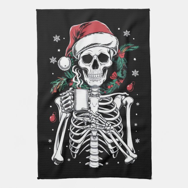Dead Inside Skeleton Christmas Coffee Lover Gift  Kitchen Towel (Vertical)