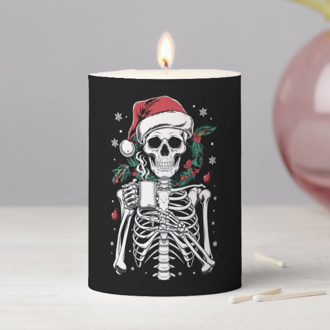 Dead Inside Skeleton Christmas Coffee Lover Gift  Pillar Candle (In Situ)