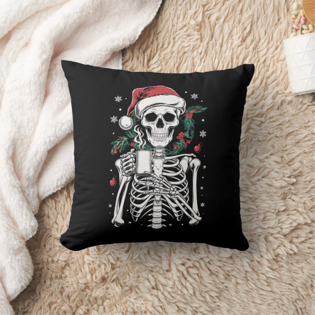 Dead Inside Skeleton Christmas Coffee Lover Gift  Throw Pillow (Blanket)