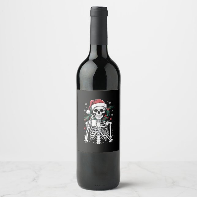 Dead Inside Skeleton Christmas Coffee Lover Gift  Wine Label (Front)