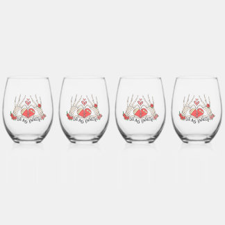 Dead Inside Skeleton Heart Hands Stemless Wine Glass