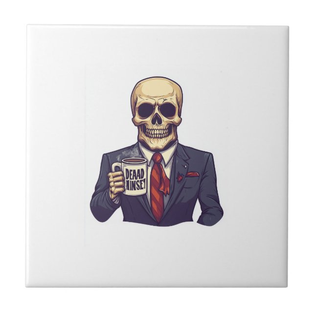 Dead Inside Skull � Funny Workday Skeleton Ceramic Tile (Front)