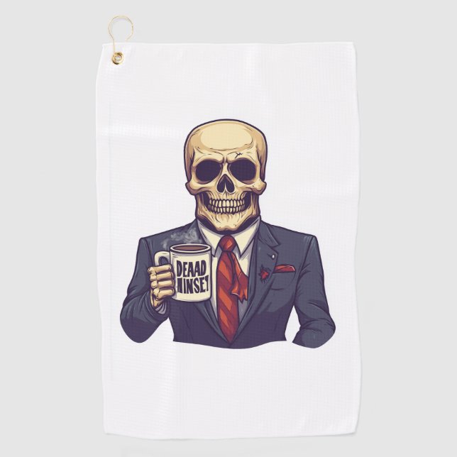 Dead Inside Skull – Funny Workday Skeleton Golf Towel (Front)