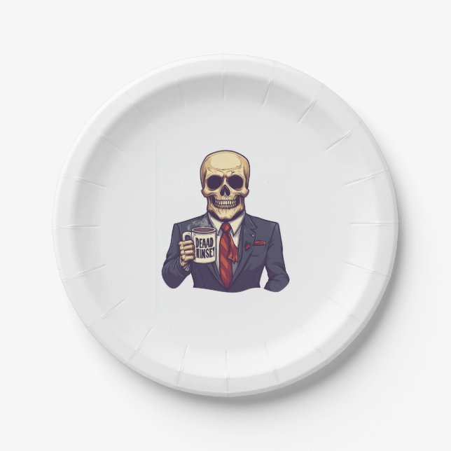Dead Inside Skull – Funny Workday Skeleton Paper Plates (Front)