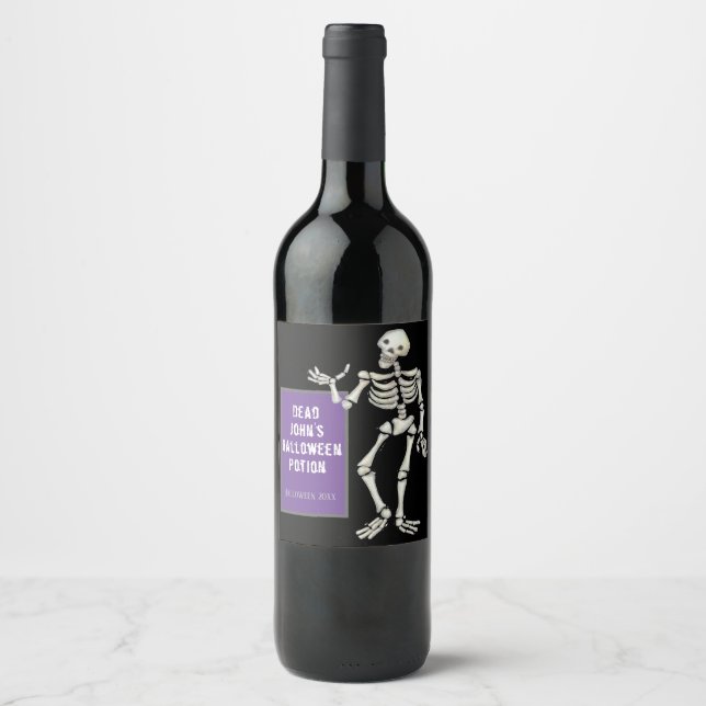 Dead John Halloween Potion, Skeleton Party Wine Label (Front)