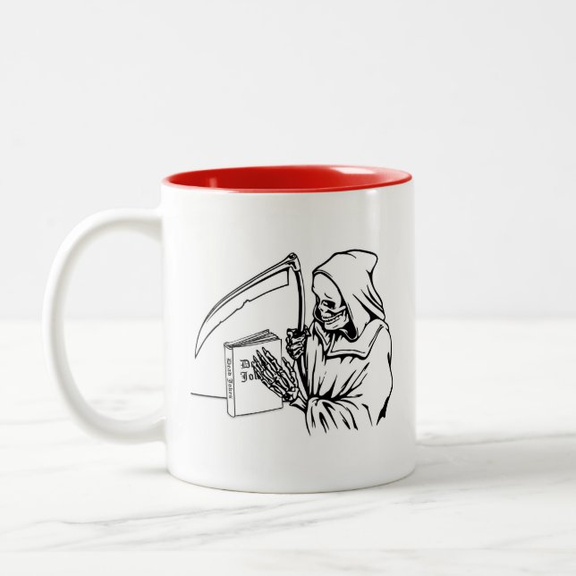 Dead Laughing Dad Joke Skeleton Grim Reaper Two-Tone Coffee Mug (Left)