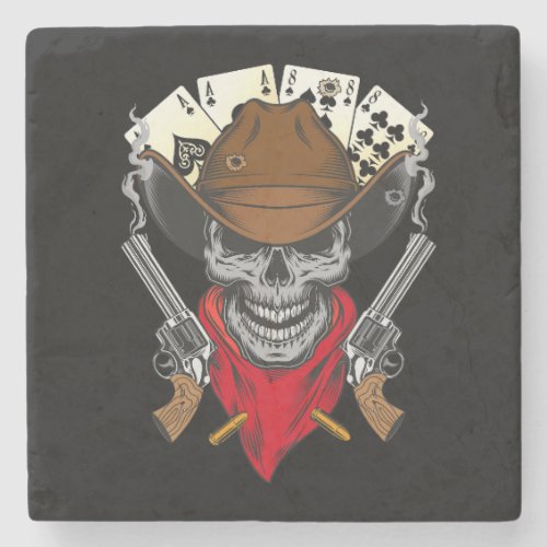 Dead Mans Hand Playing Cards Cowboy Skull Stone Coaster