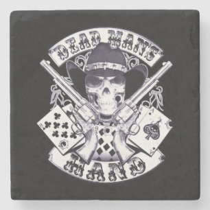 Dead Man's Hand Skull Cowboy Stone Coaster