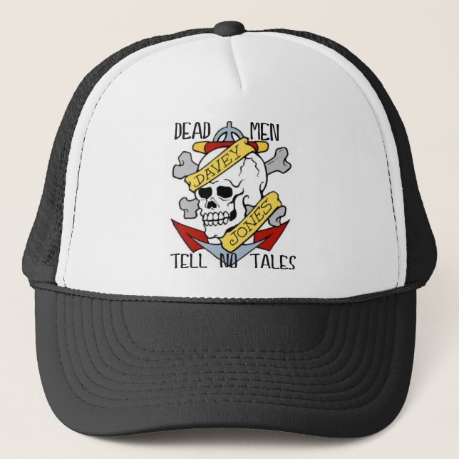 DEAD MEN TELL NO TALES... PIRATE TATTOO DAVEY JONE TRUCKER HAT (Front)
