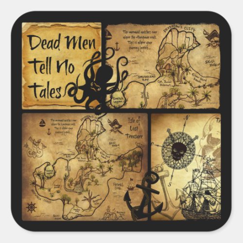 Dead Men Tell No Tales Treasure Map Square Sticker