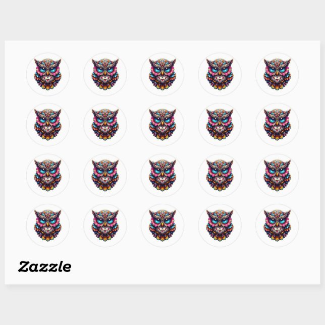 Dead Owl Sugar Skull, day of the dead owl Classic Round Sticker (Sheet)