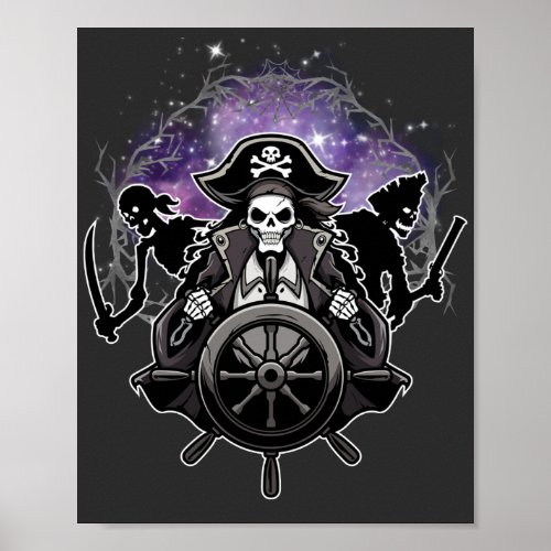 Dead Pirates Halloween Skeleton Pirate Graphic  Poster