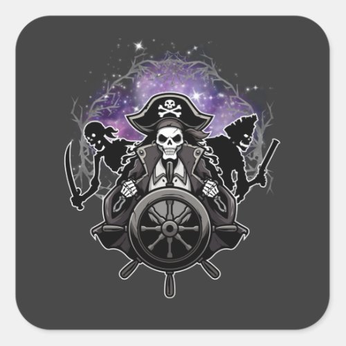 Dead Pirates Halloween Skeleton Pirate Graphic  Square Sticker