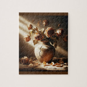 Dead roses In vase vintage style still life photo Jigsaw Puzzle