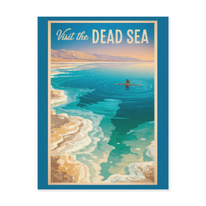 Dead Sea Illustration Travel Art Vintage Postcard