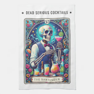 Dead Serious Cocktails Tarot Bartender Skeleton Kitchen Towel