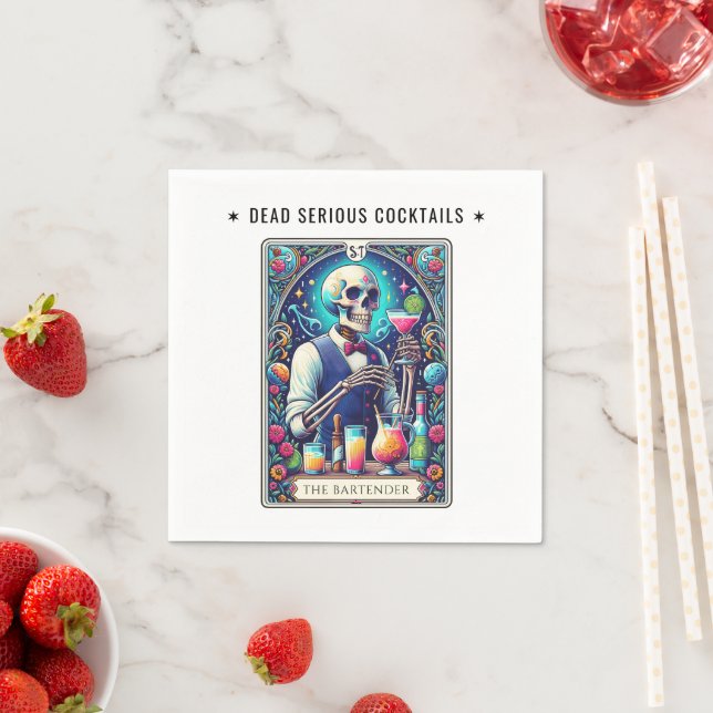 Dead Serious Cocktails Tarot Bartender Skeleton Napkins (Insitu)