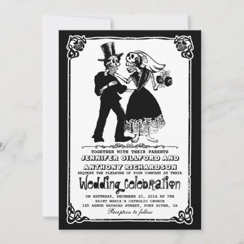 dead skeleton couple wedding invitations