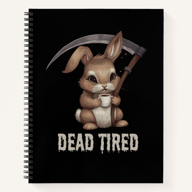 Dead Tired Cute Bunny Grim Reaper Coffee Notebook (Front)