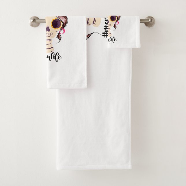 Dead Tired Mom Life Skeleton Messy Bun Bandana Bath Towel Set (Insitu)
