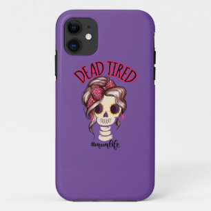 Dead Tired Mom Life Skeleton Messy Bun Bandana iPhone 11 Case