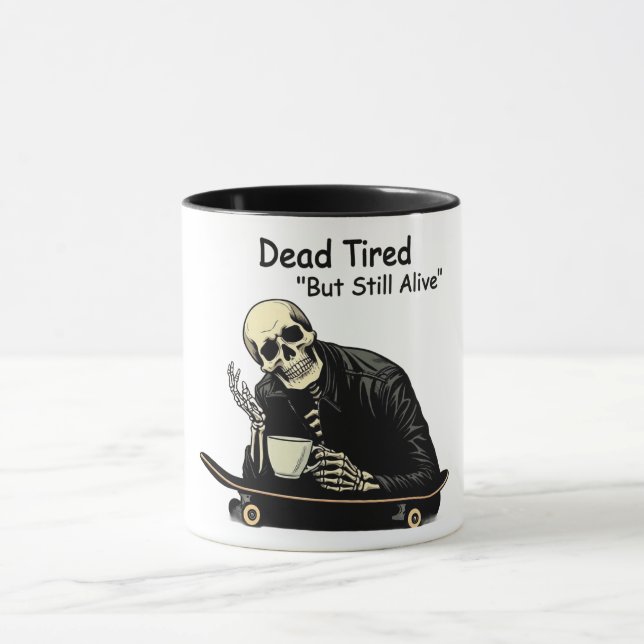 Dead Tired Skater Skeleton Coffee Mug (Center)