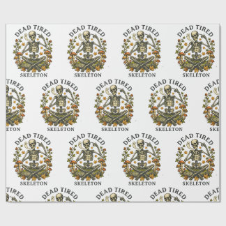 Dead Tired Skeleton Yoga Botanical Autumn Pattern Wrapping Paper