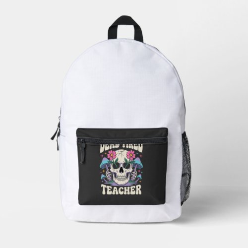 Dead Tired Teacher Skull Mushroom Halloween Graphi Printed Backpack