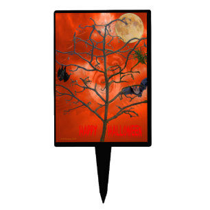 Dead Tree amongst an Orange Scary Sky Cake Topper