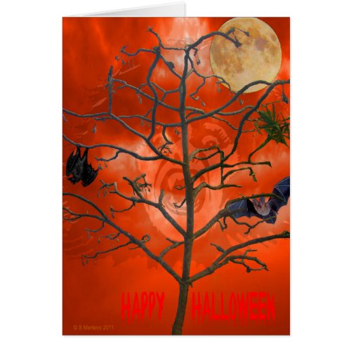 Dead Tree amongst an Orange Scary Sky Card