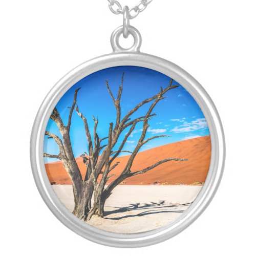 Dead tree in Deadvlei Namibia Silver Plated Necklace