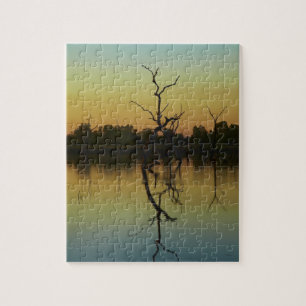 Dead trees reflected in Lily Creek Lagoon, dawn Jigsaw Puzzle