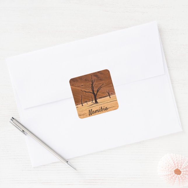 Dead Vlei Namibia landscape photo with text Square Sticker (Envelope)