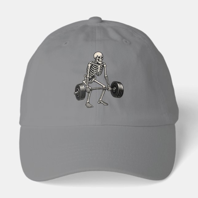 Deadlift Bodybuilding Skeleton - Lifting Gym Humor Hat (Front)