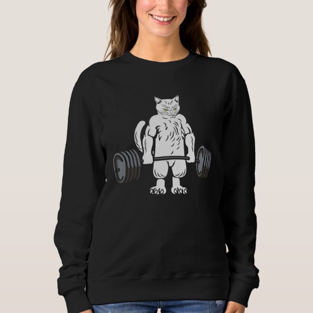 Deadlift Fitness Cat Weight Training Bodybuilder Sweatshirt (Front)