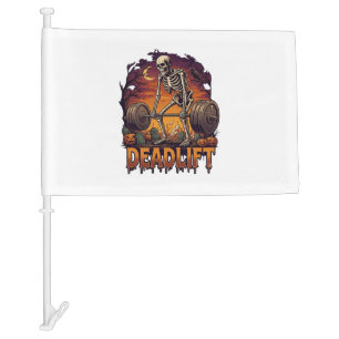 Deadlift Skeleton Barbell Halloween Pumpkins Grave Car Flag
