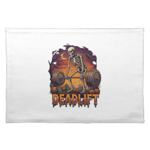 Deadlift Skeleton Barbell Halloween Pumpkins Grave Cloth Placemat