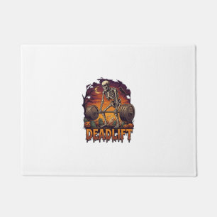 Deadlift Skeleton Barbell Halloween Pumpkins Grave Doormat