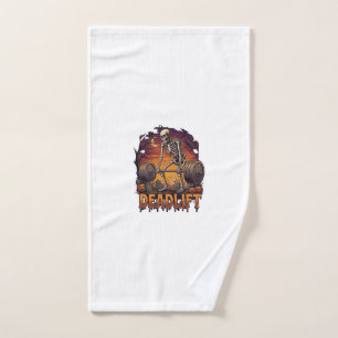 Deadlift Skeleton Barbell Halloween Pumpkins Grave Hand Towel