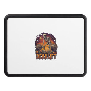 Deadlift Skeleton Barbell Halloween Pumpkins Grave Hitch Cover