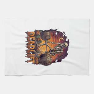 Deadlift Skeleton Barbell Halloween Pumpkins Grave Kitchen Towel