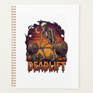 Deadlift Skeleton Barbell Halloween Pumpkins Grave Planner