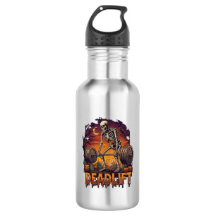 Deadlift Skeleton Barbell Halloween Pumpkins Grave Stainless Steel Water Bottle