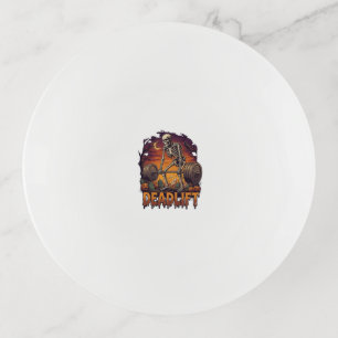 Deadlift Skeleton Barbell Halloween Pumpkins Grave Trinket Tray